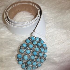 Doncaster White Belt with Turquoise Stone Cluster Buckle
